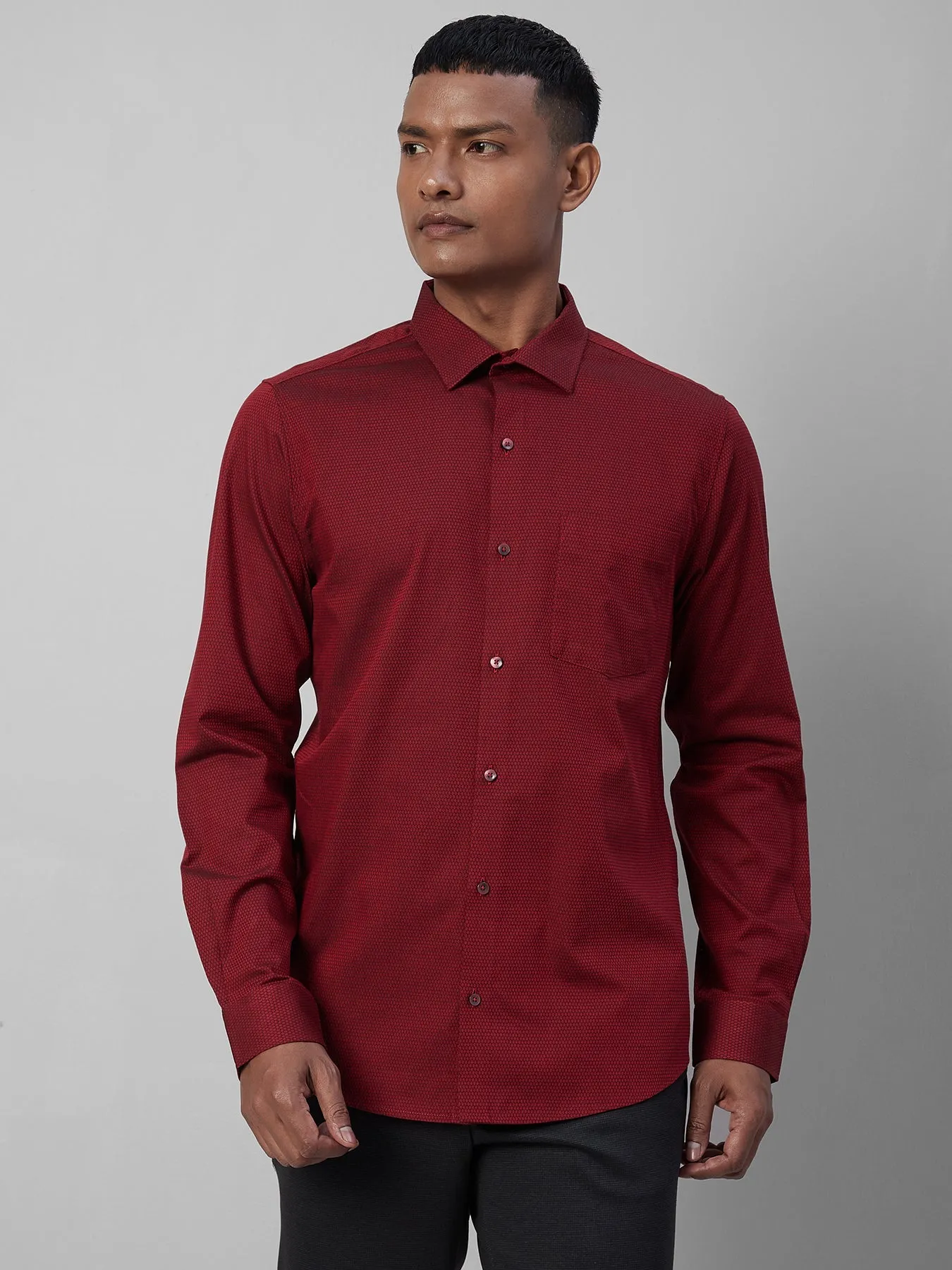 100% Cotton Maroon SLIM FIT Full Sleeve Dobby Formal Mens Shirts