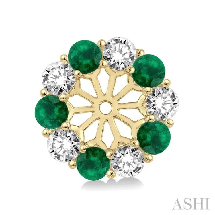 2.30 MM Round Cut Emerald and 1/2 Ctw Round Cut Diamond Earring Jacket in 14K Yellow Gold