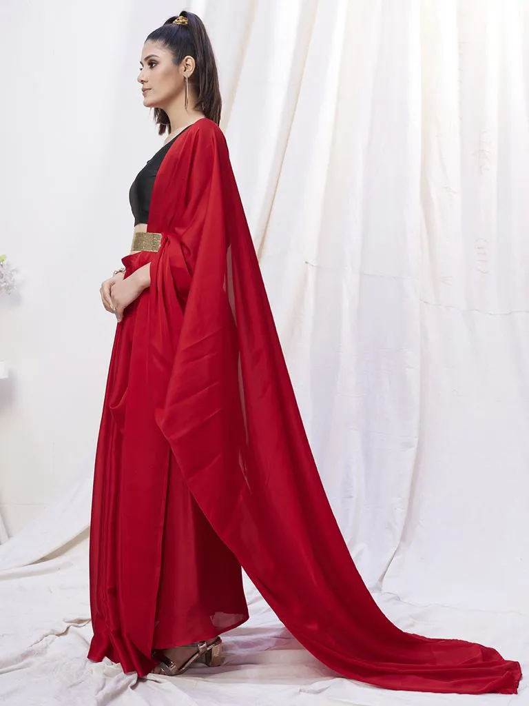 Admiral Red Pre-Stitched Blended Silk Saree