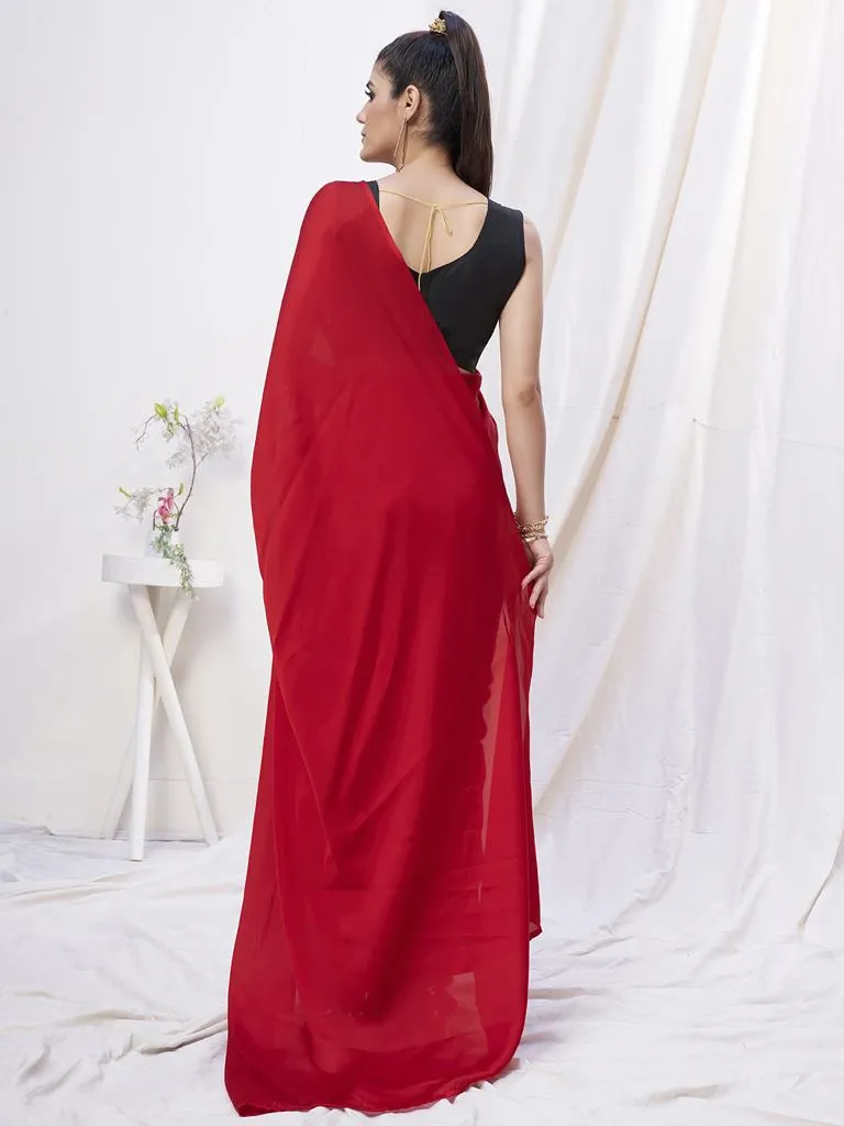 Admiral Red Pre-Stitched Blended Silk Saree