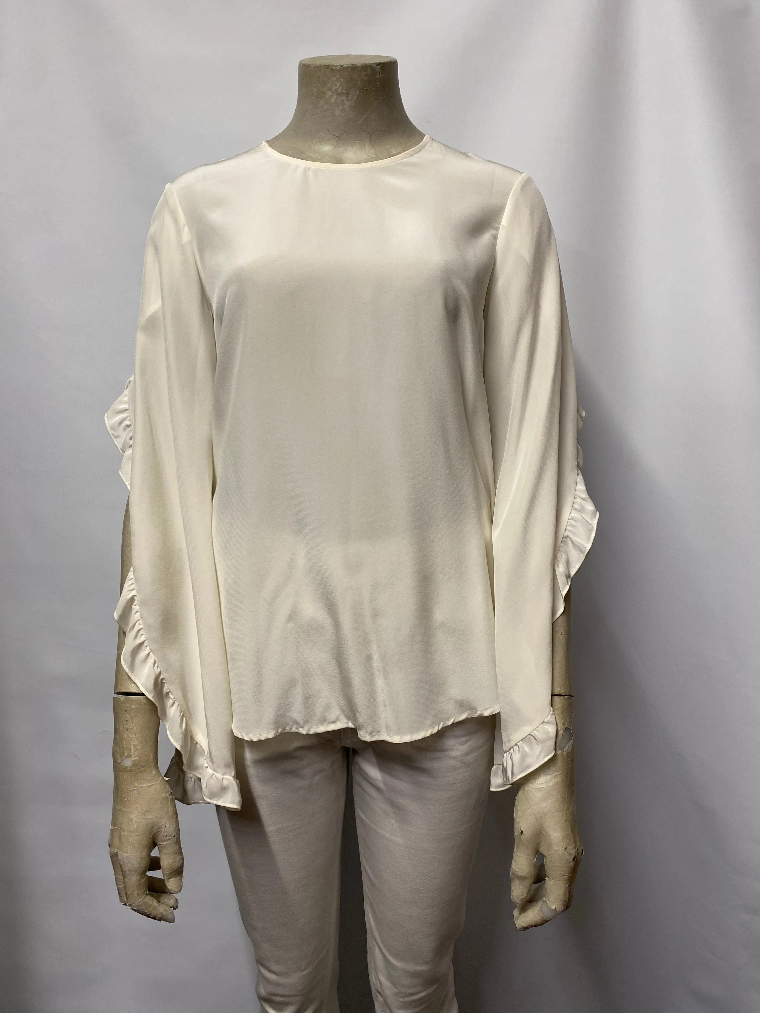 A.L.C Cream Silk Ruffle Sleeve Blouse 2/Small