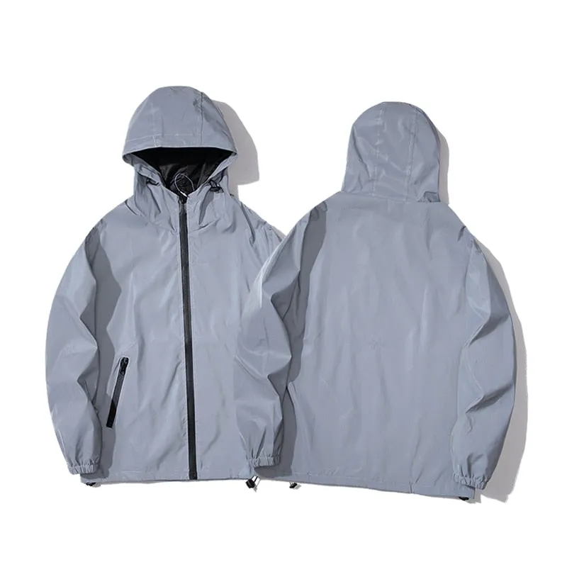 Ashore Shop Night Reflective Jackets Double fabric Windbreaker Hooded Jacket Men Hip Hop Dancer singer Waterproof Zipper Coats Outwear