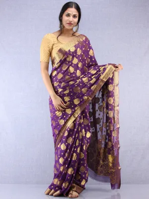 Banarasee Chiffon Saree With Golden Zari Weave - Purple & Gold - S031704359