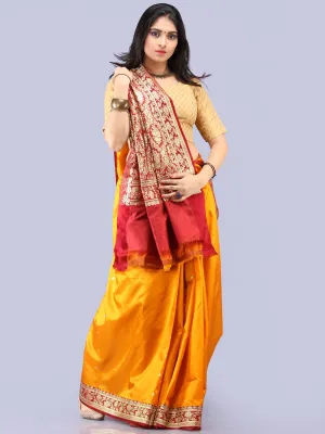 Banarasee Katan Silk Handloom Saree With Zari Work - Golden Yellow Maroon & Gold  - S031704303