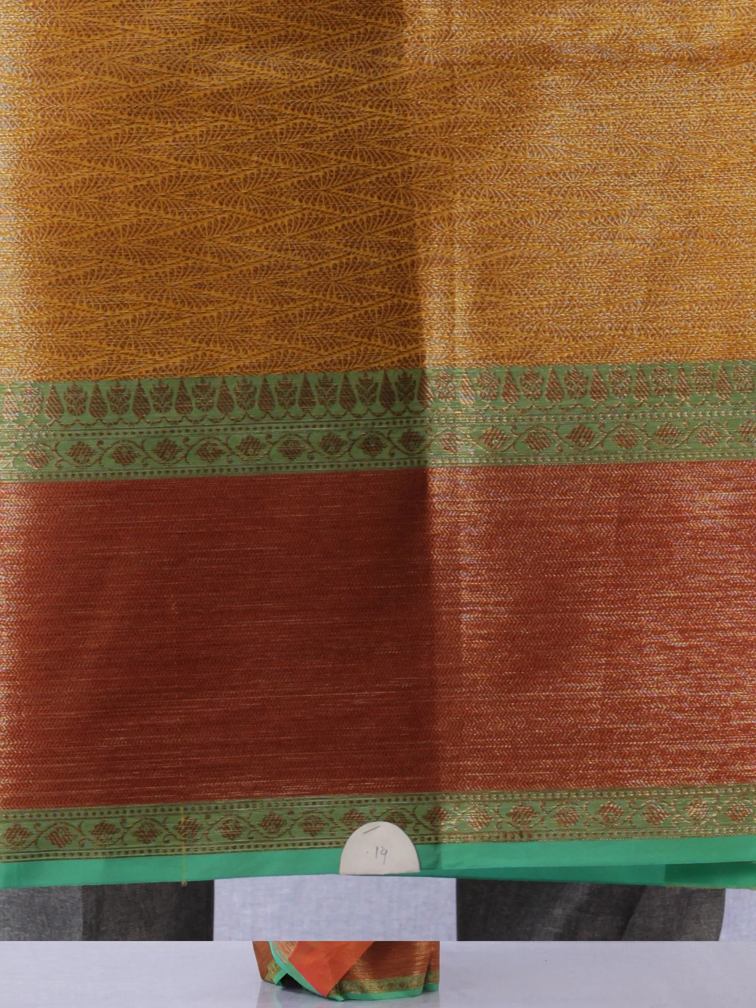 Banarasee Tissue Saree With Zari Work - Yellow Rust Copper Green - S031704313