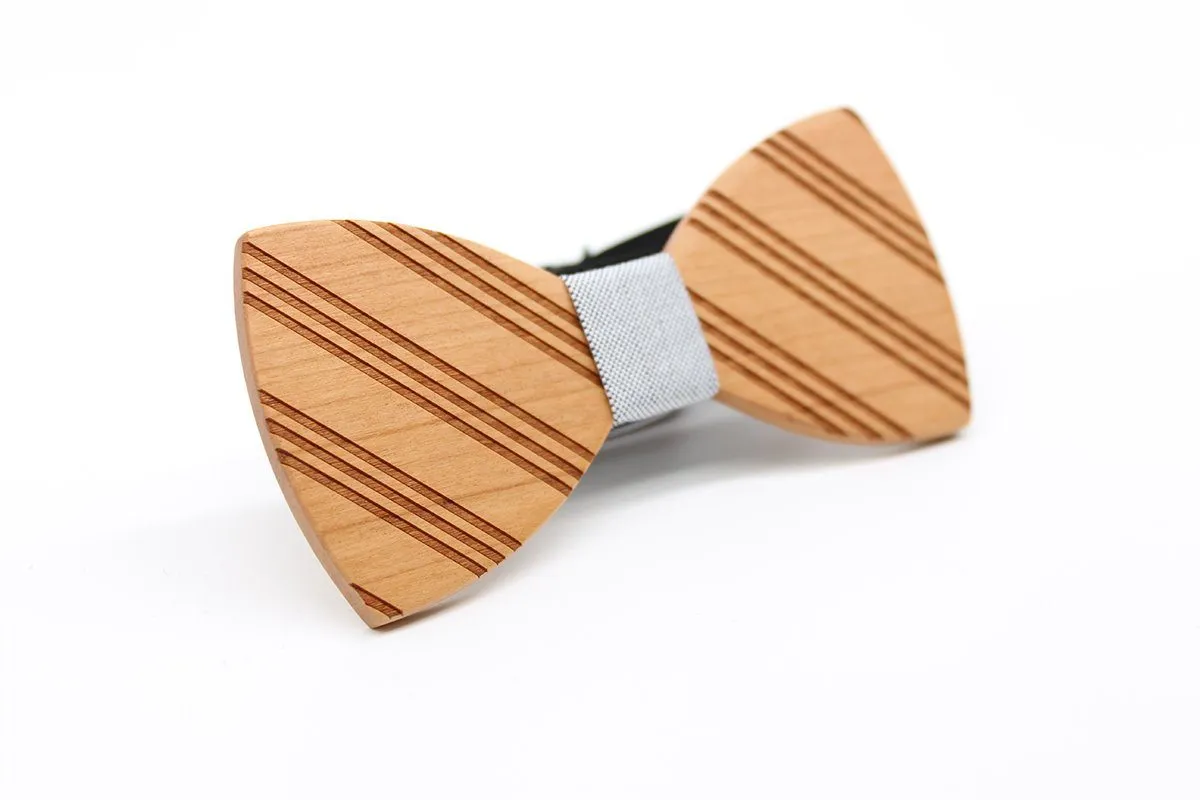 Black & White Thin Striped Wooden Bow Tie