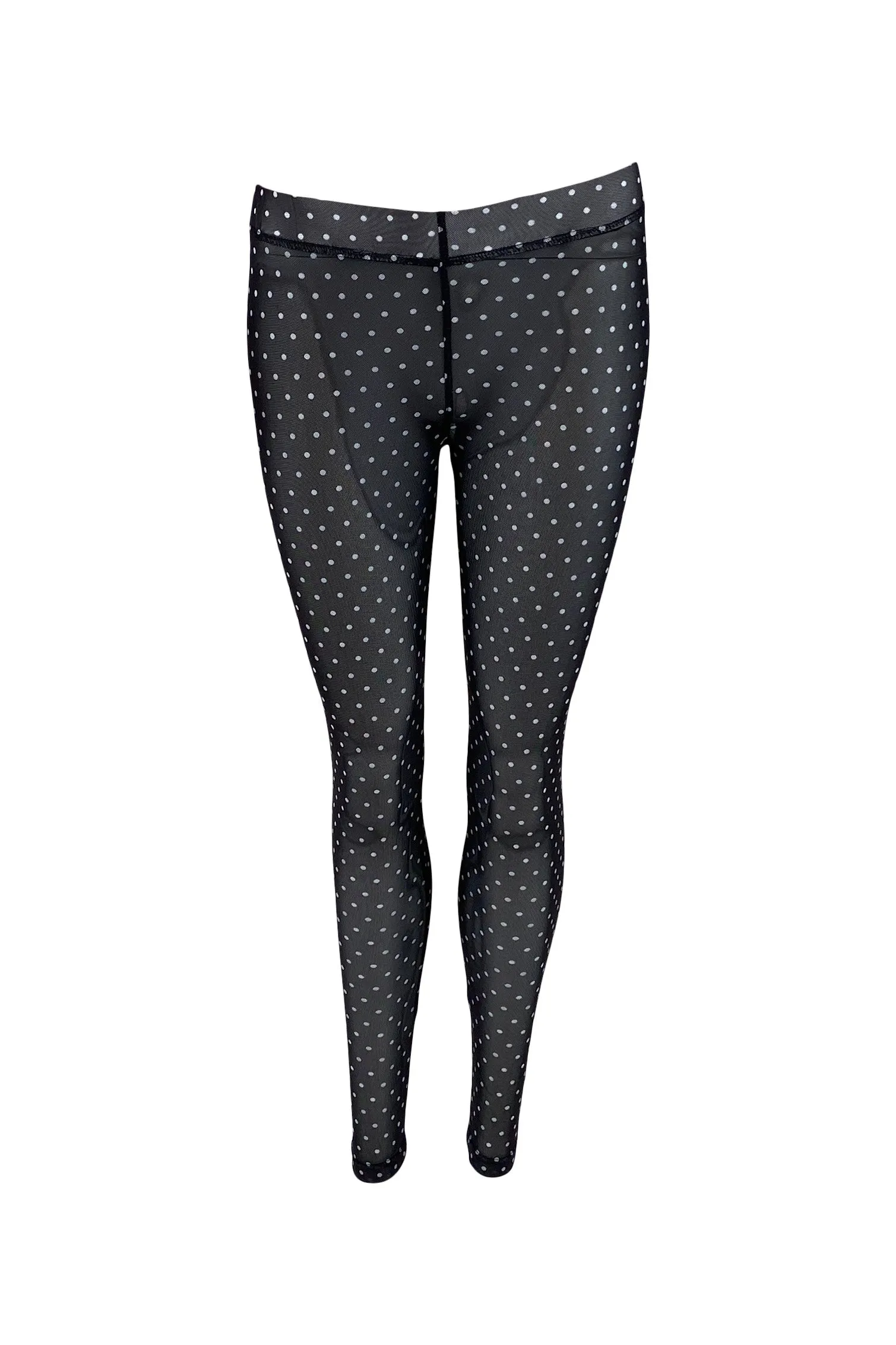 Black Colour Denmark Annie Mesh Leggings in Polka Dots