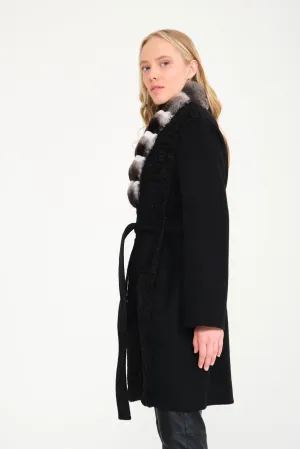 Black Swakara Long Wool Coat