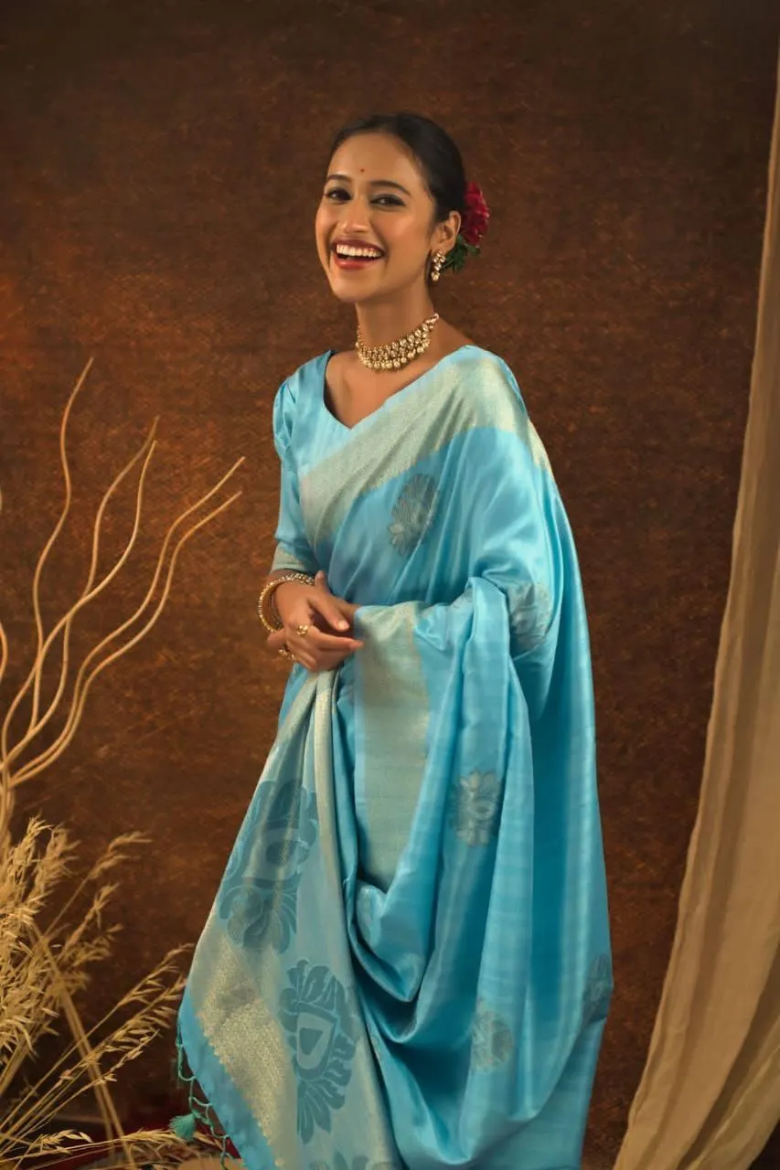 Blue Ethnic Mulberry Silk  Saree