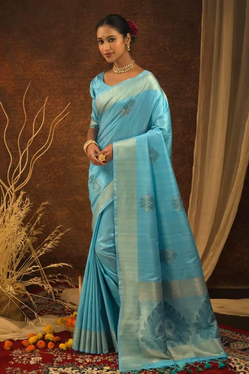 Blue Ethnic Mulberry Silk  Saree