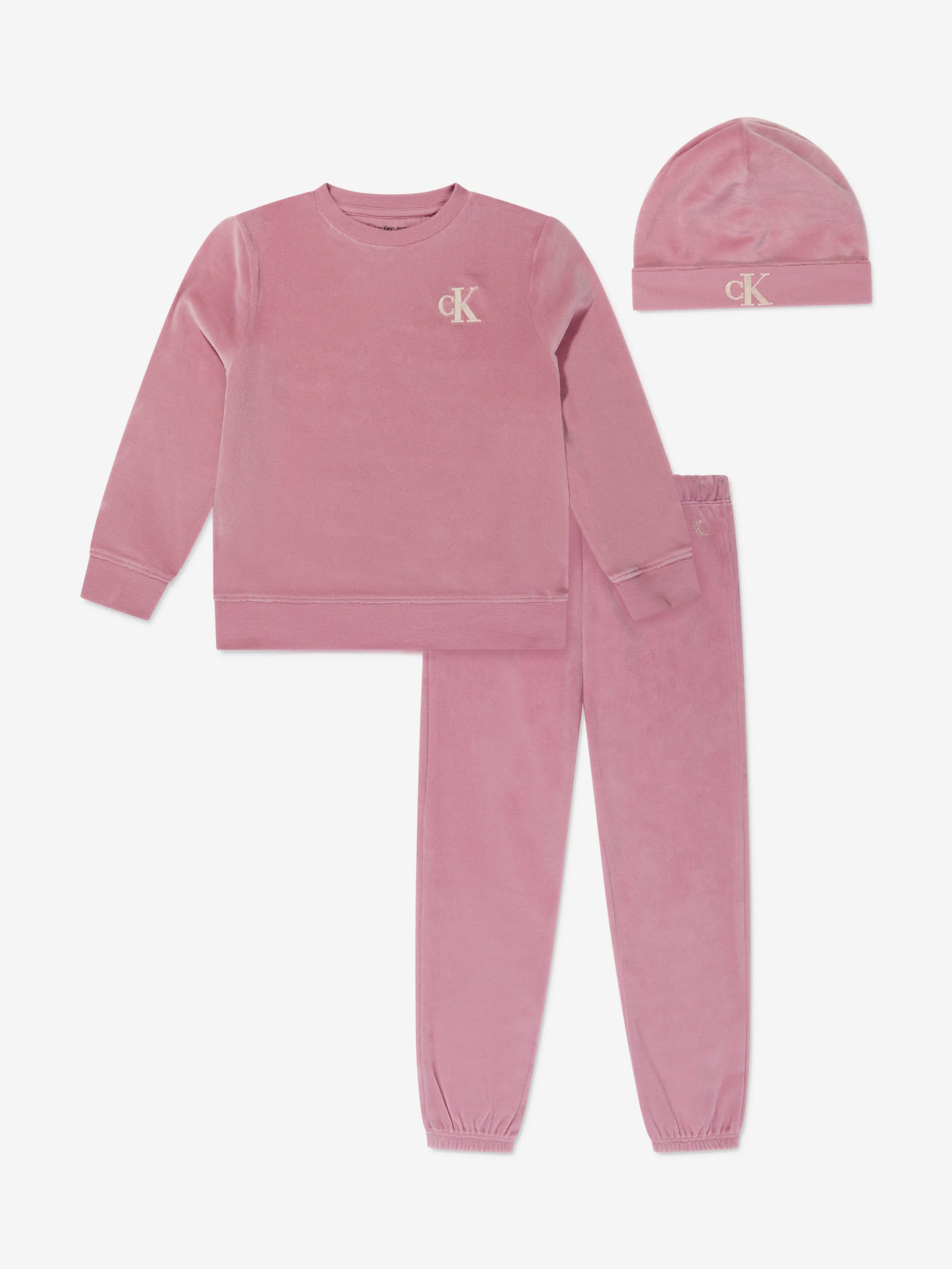 Calvin Klein Baby Girls Velvet 3 Piece Gift Set in Pink