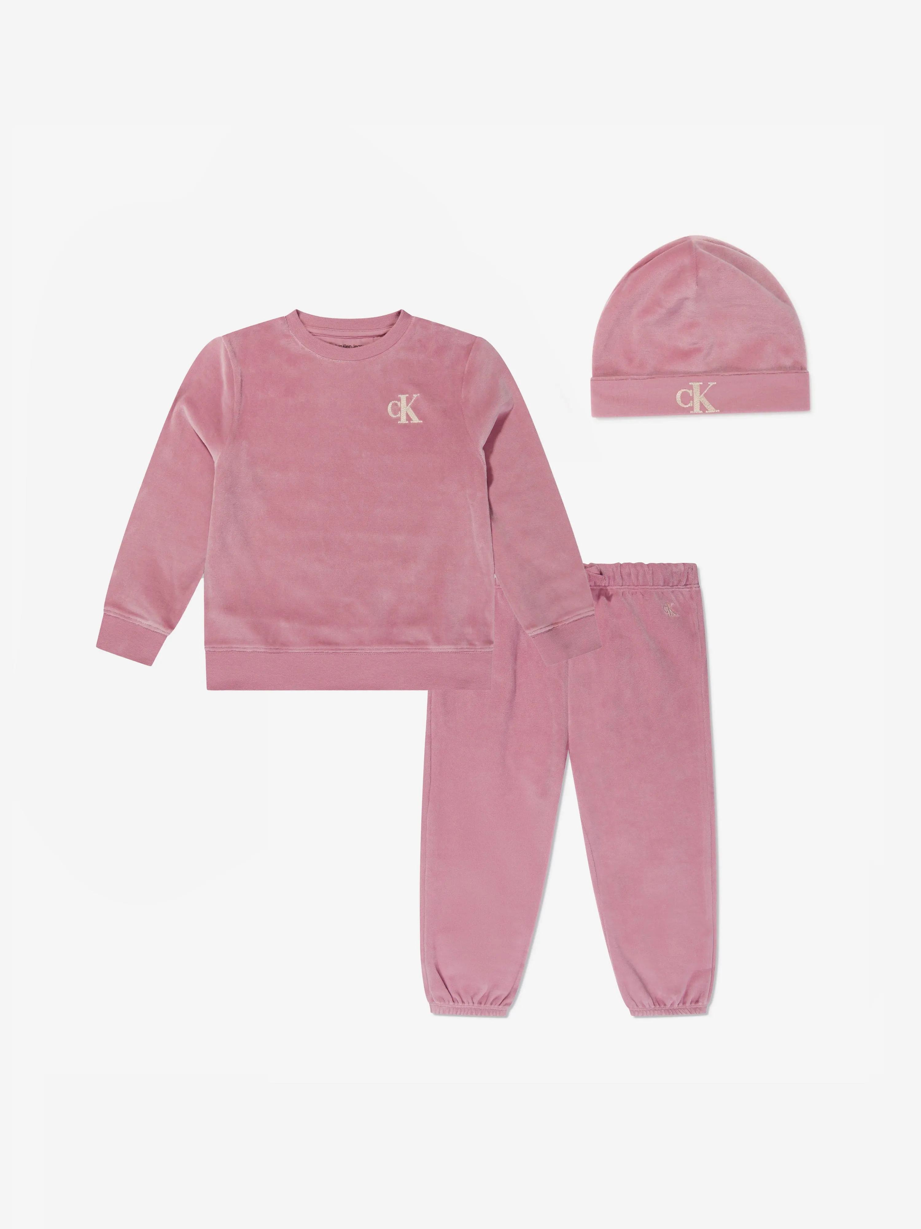 Calvin Klein Baby Girls Velvet 3 Piece Gift Set in Pink