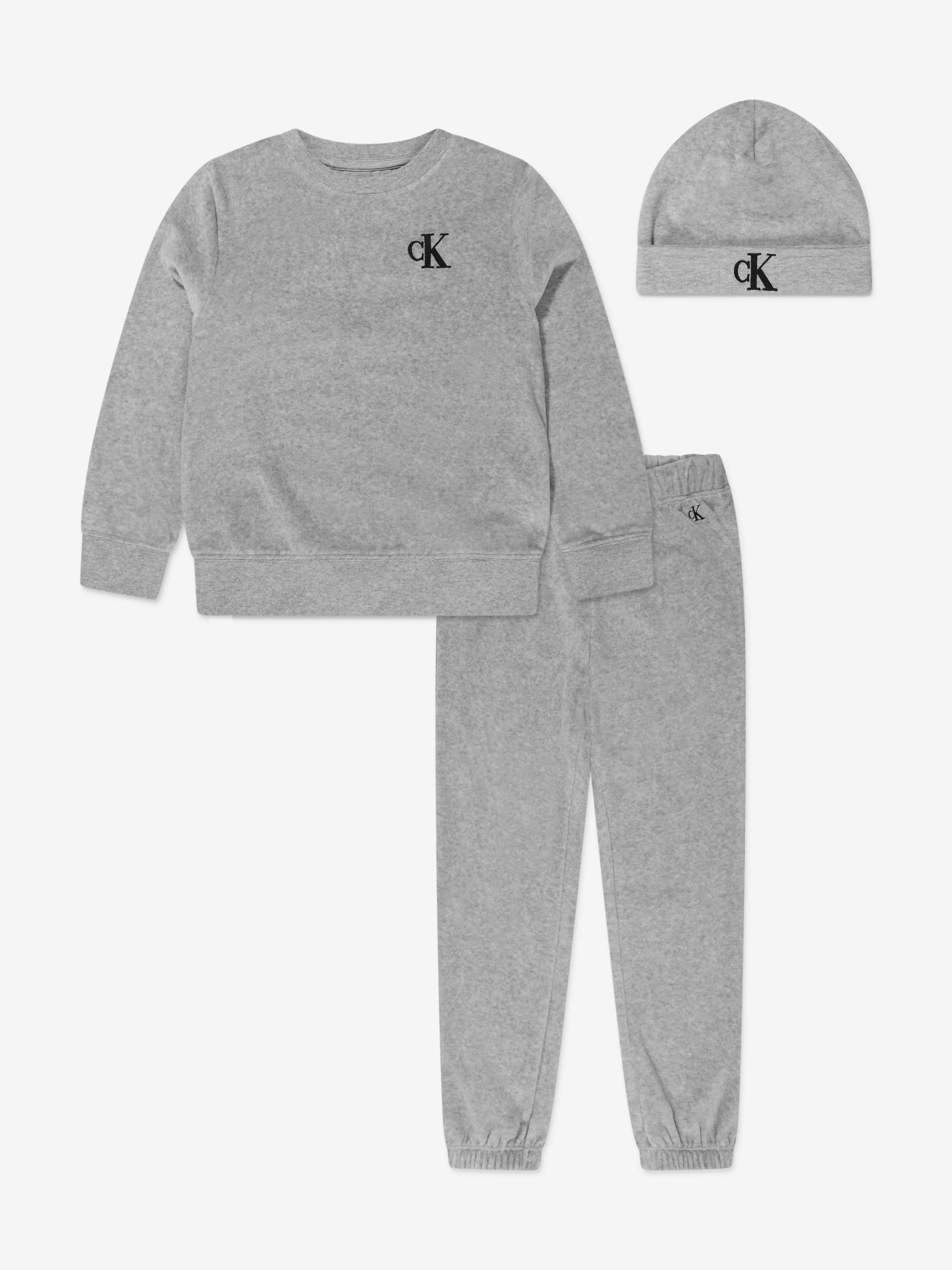 Calvin Klein Baby Velvet 3 Piece Gift Set in Grey