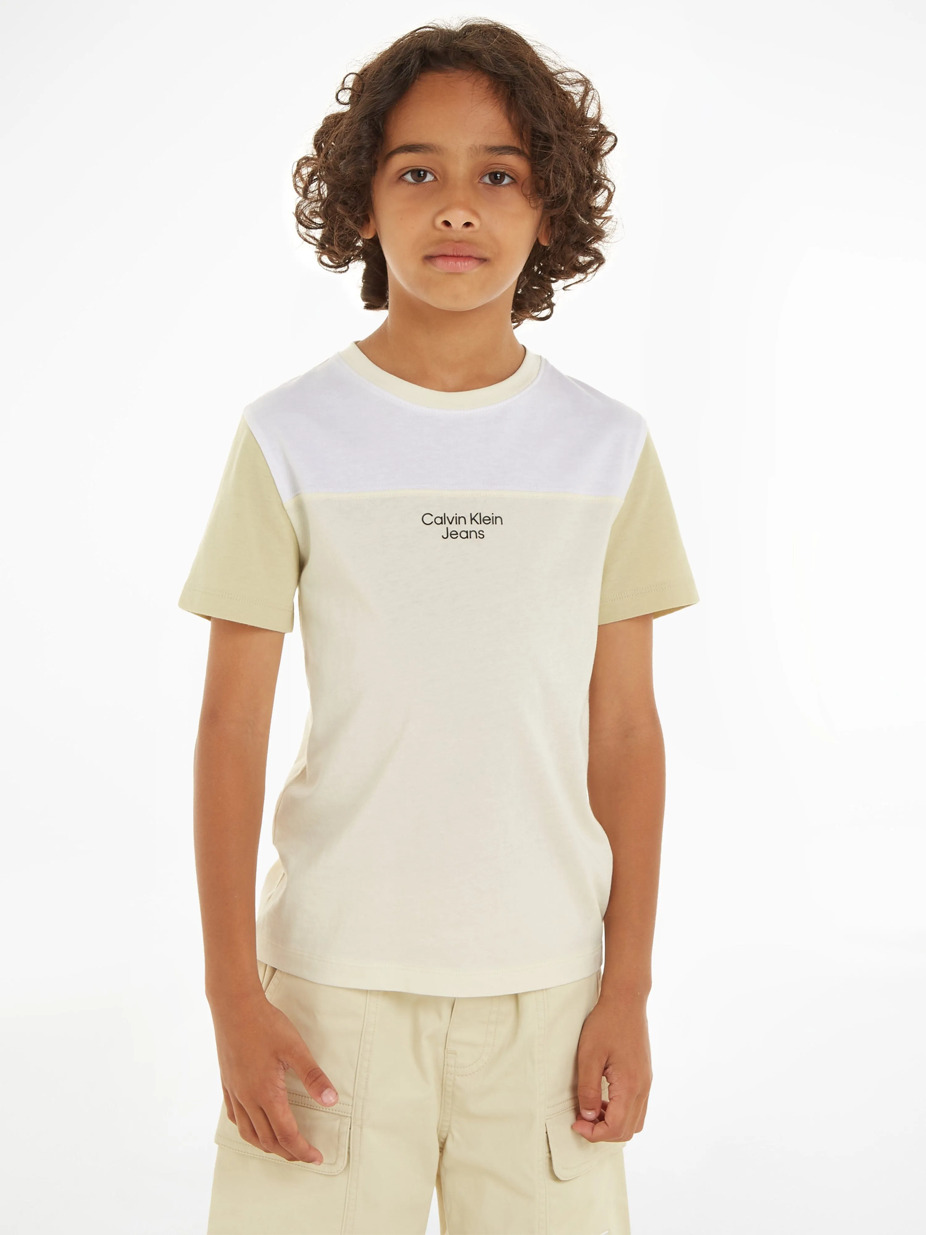 Calvin Klein Boys Colourblock T-Shirt in Beige