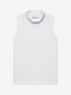 Calvin Klein Girls CKJ Logo Mockneck Tank Top in White