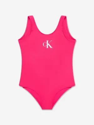 Calvin Klein Girls Logo Swimming Costume in Pink