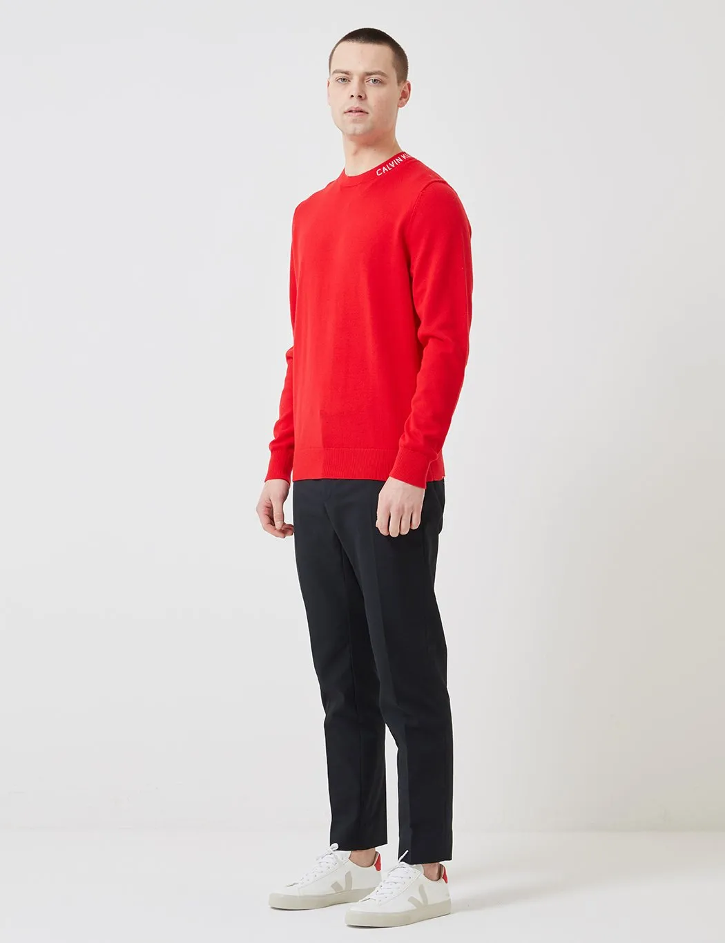 Calvin Klein Institutional Collar Logo Sweater - Racing Red