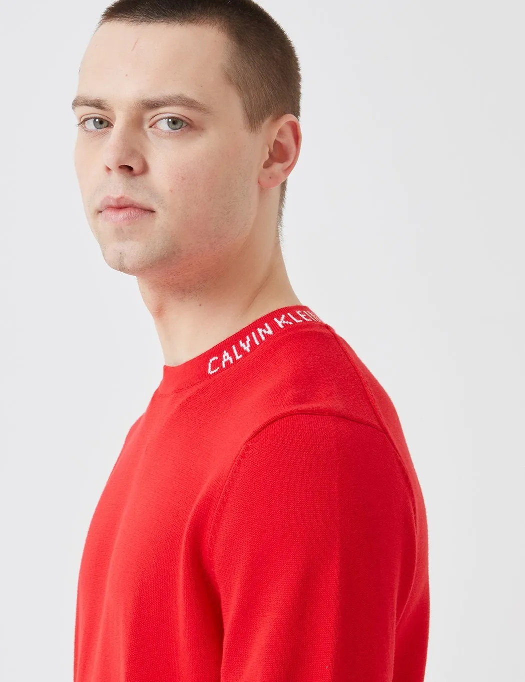 Calvin Klein Institutional Collar Logo Sweater - Racing Red