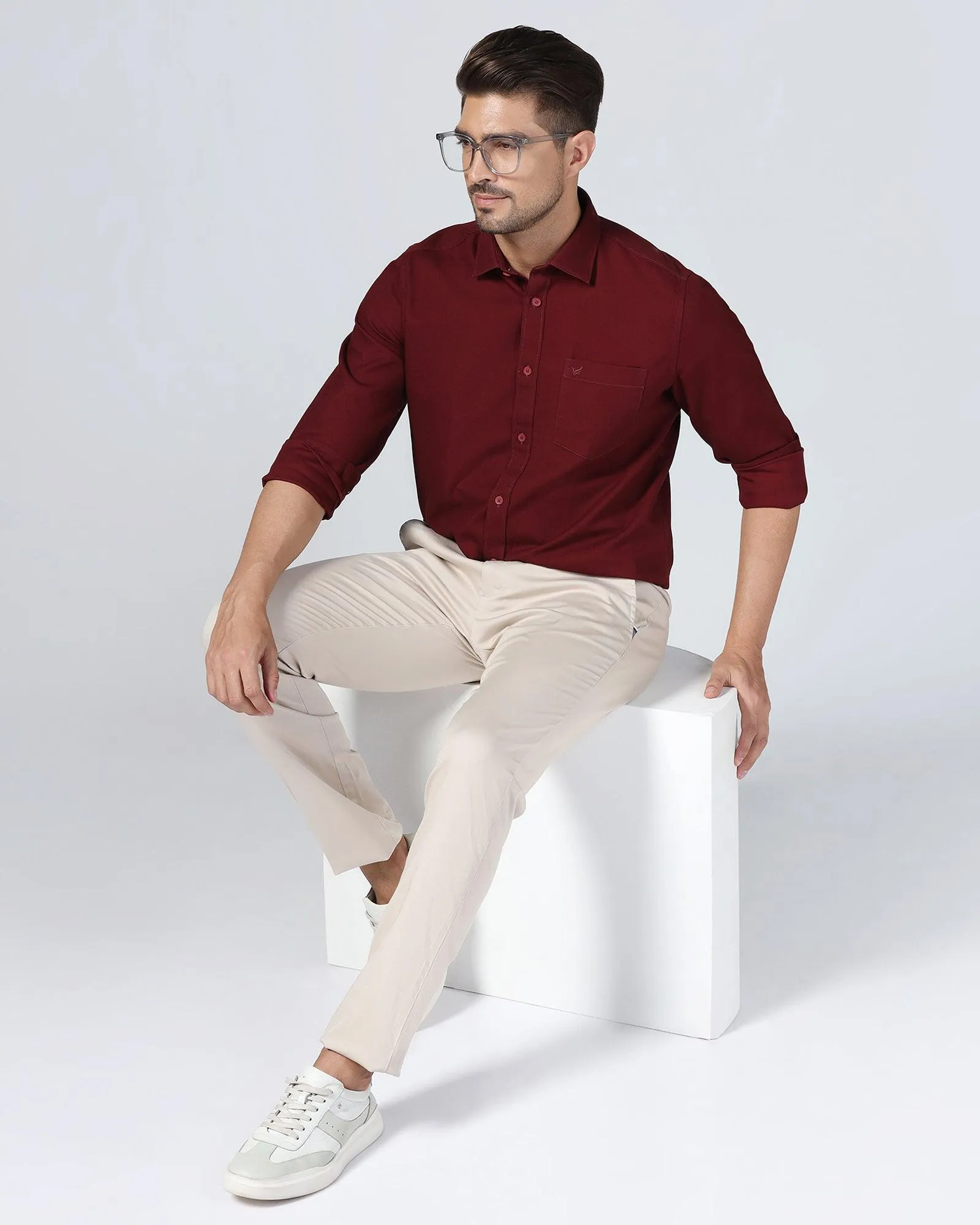 Casual Wine Textured Shirt - Caty