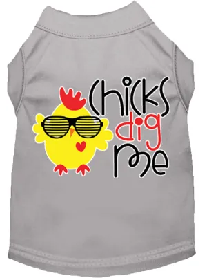 Chicks Dig Me Screen Print Dog Shirt Grey Med