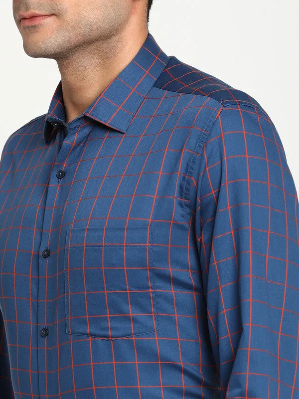 Cotton Blue Regular Fit Checked Formal Shirts