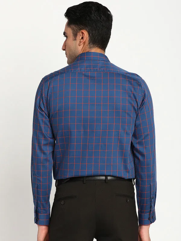 Cotton Blue Regular Fit Checked Formal Shirts