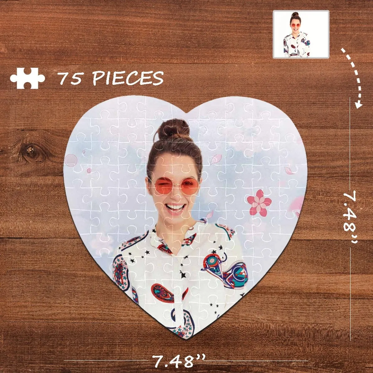 Custom Photo Cherry Blossoms Heart-Shaped Jigsaw Puzzle Best Indoor Gifts 75 Pieces