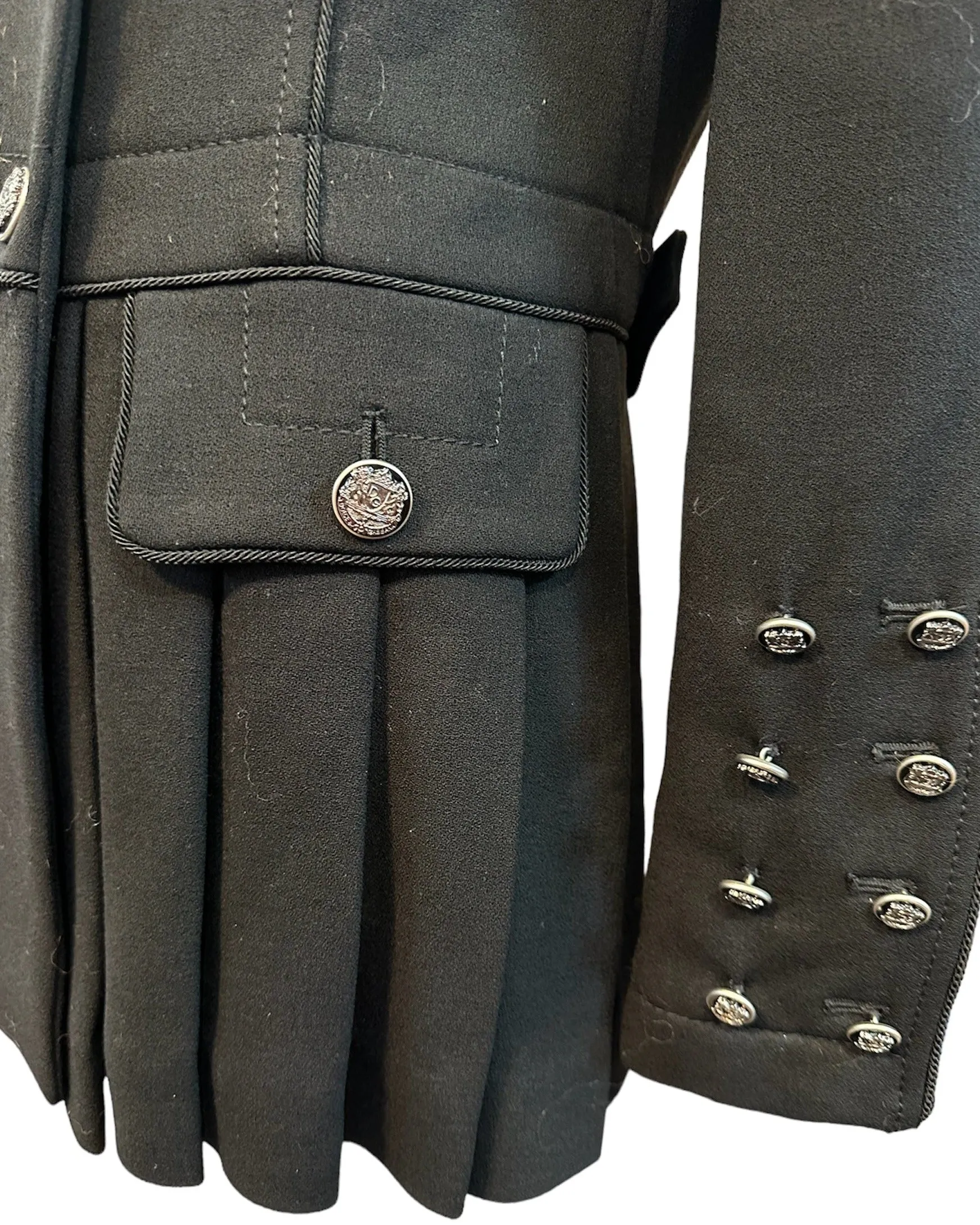 Dolce and Gabbana 2000s Dramatic Black Wool Military Inspired Coat