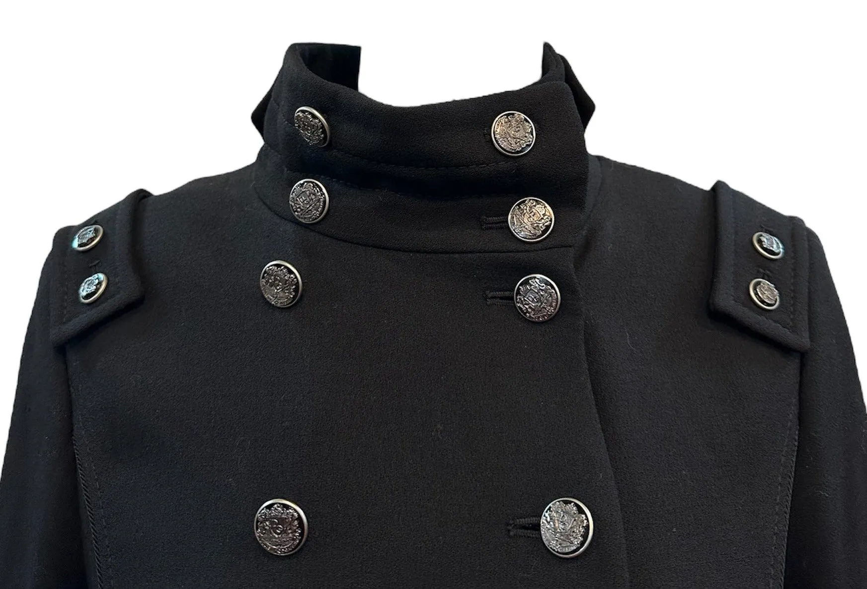 Dolce and Gabbana 2000s Dramatic Black Wool Military Inspired Coat