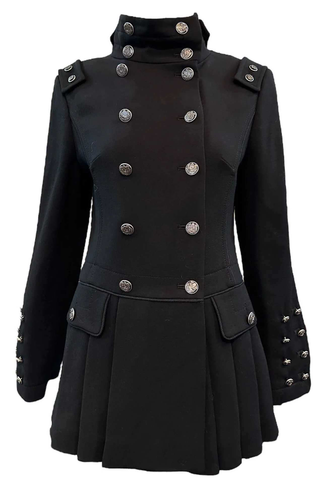 Dolce and Gabbana 2000s Dramatic Black Wool Military Inspired Coat