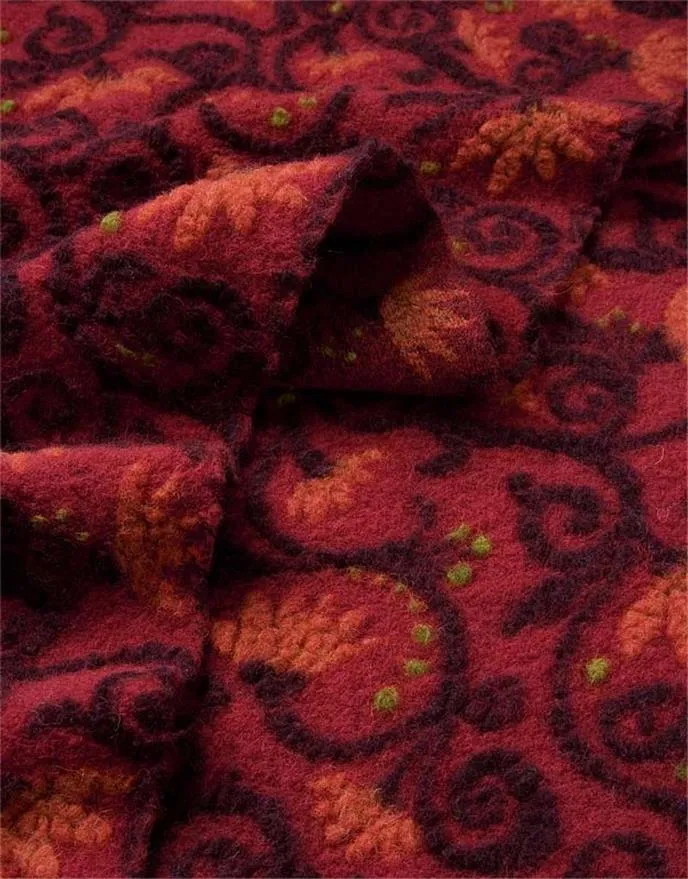 FLOWERWALK RED ~ Felted Wool fabric