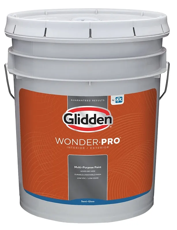 Glidden Wonder-Pro GLWP32WB/05 Interior/Exterior Paint, Semi-Gloss Sheen, Pastel Base/White, 5 gal :PAIL: QUANTITY: 1