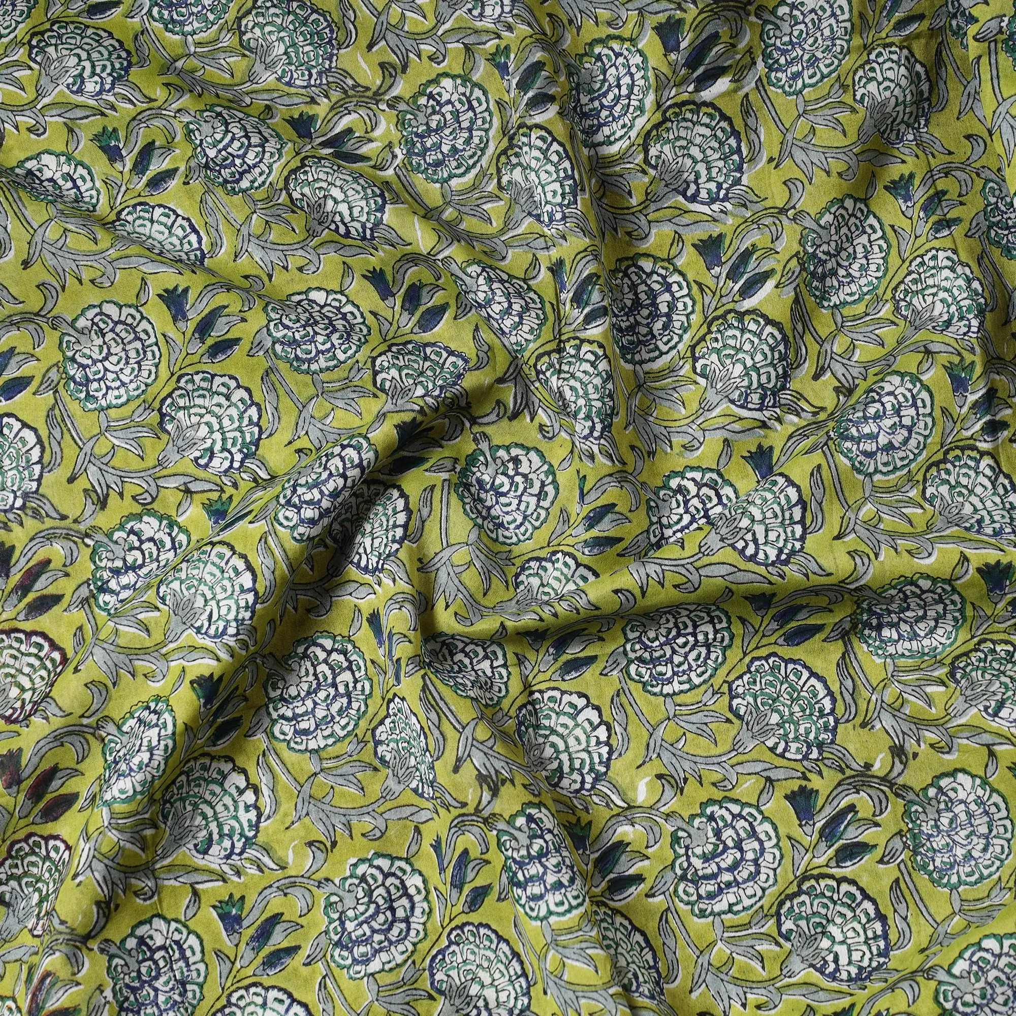 Green - Sanganeri Block Printed Chanderi Silk Precut Fabric (1.75 meter) 71