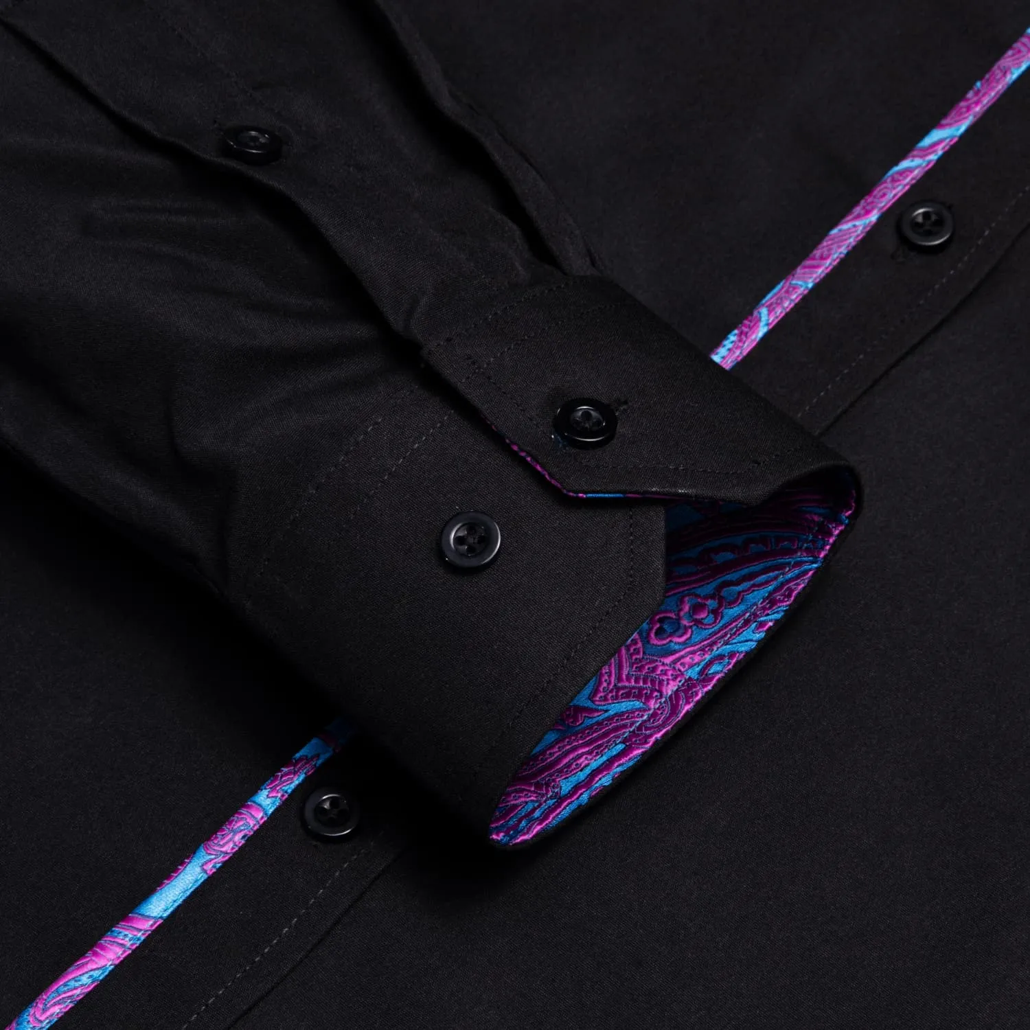 Hi-Tie Black Shirt with Fuchsia CornflowerBlue Jacquard Collar Solid Shirt