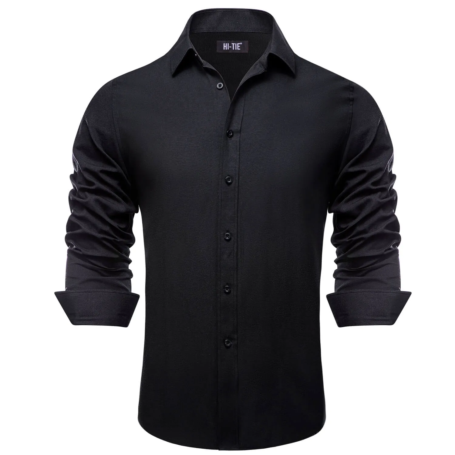 Hi-Tie Solid Shirt Black Mens Button Down Shirt