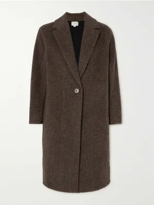 Houndstooth recycled wool-blend coat