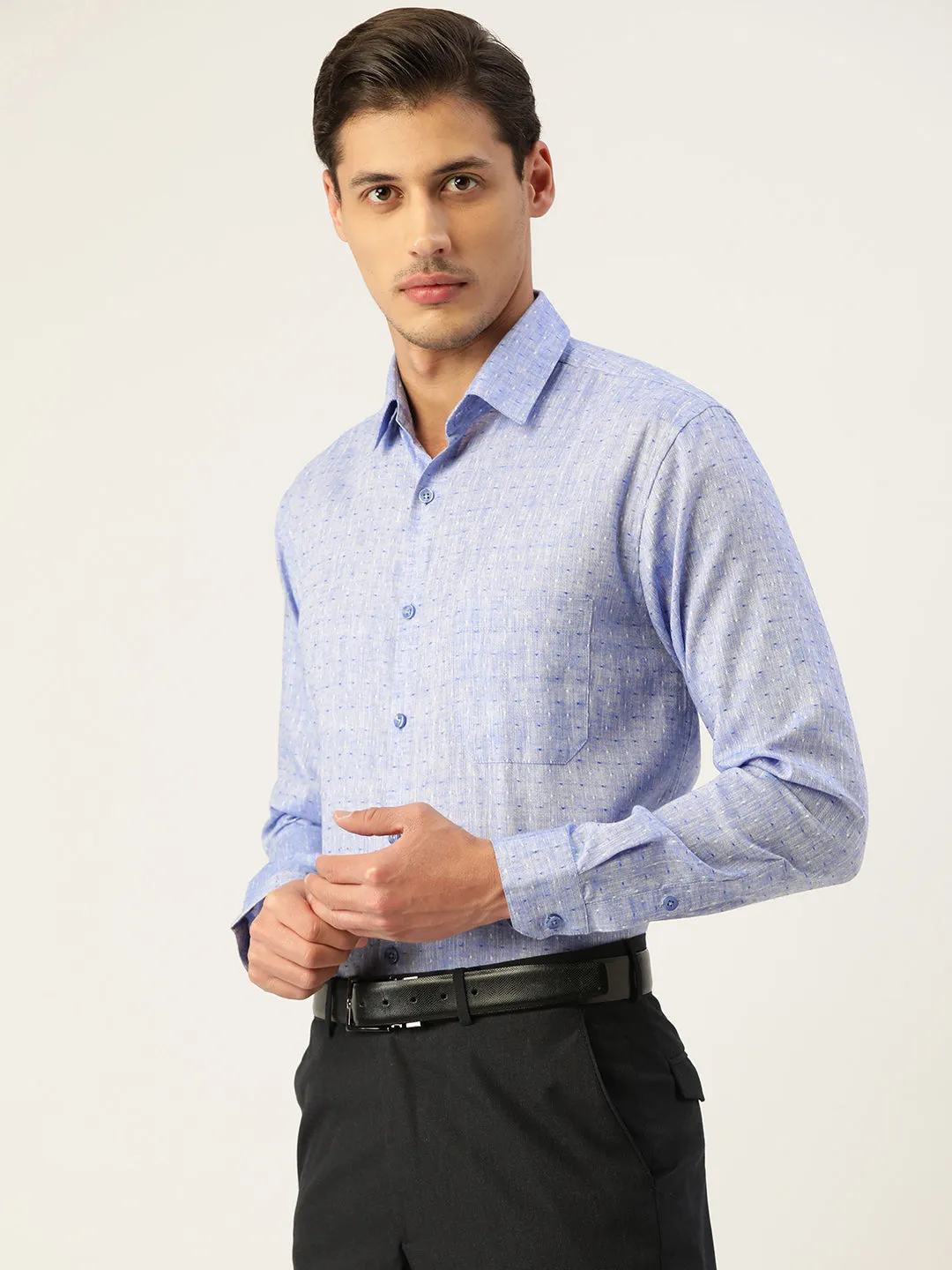 Jashvi Men's  Linen Cotton Polka Dots Formal Shirts