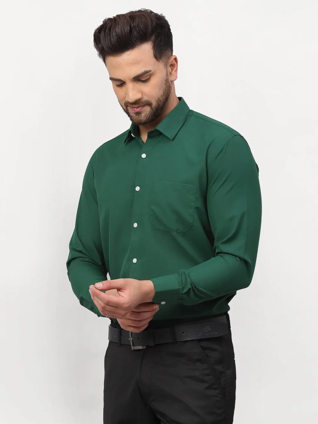 Jashvi Olive Men's Solid Formal Shirts