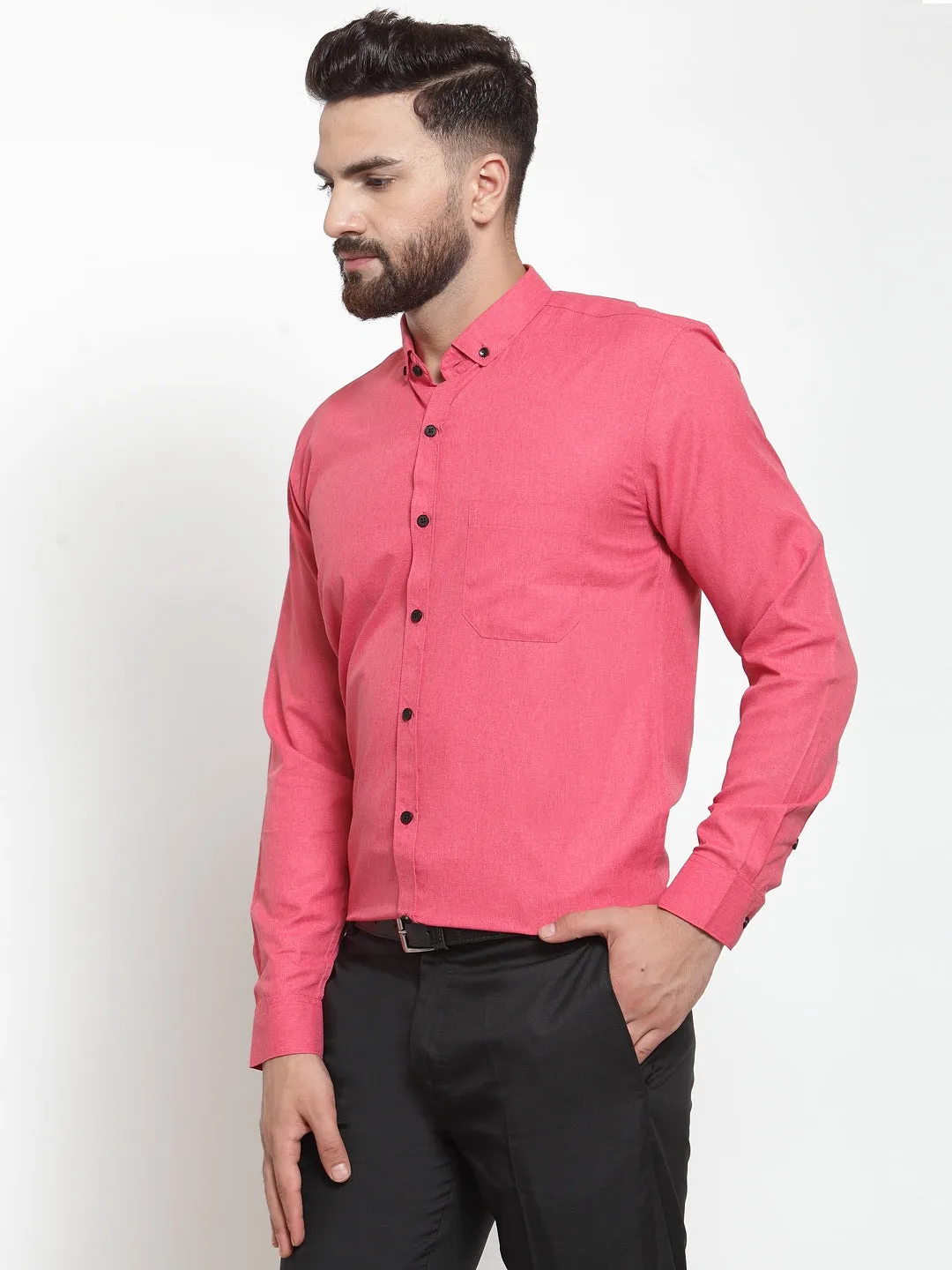 Jashvi Red Men's Cotton Solid Button Down Formal Shirts