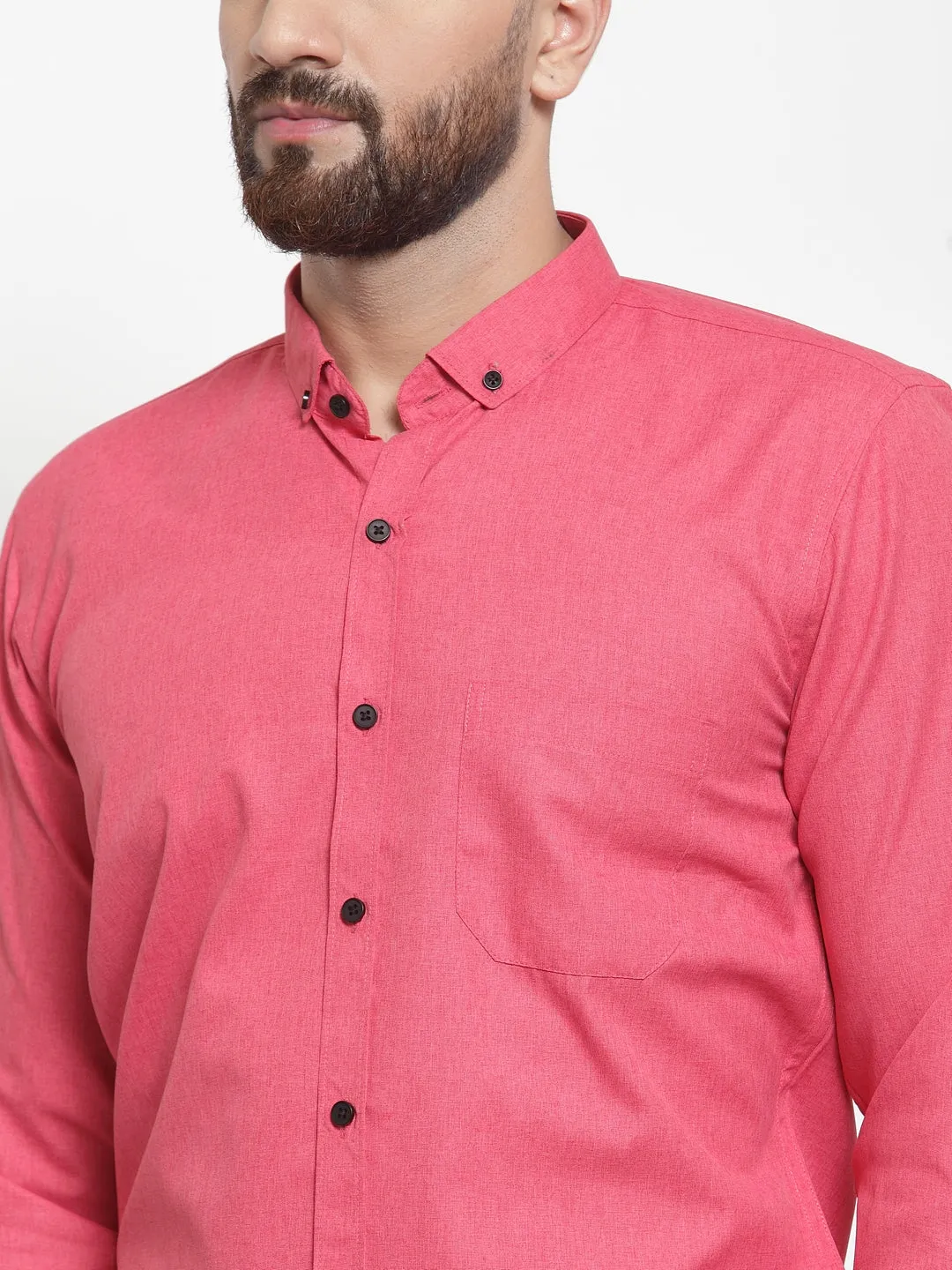 Jashvi Red Men's Cotton Solid Button Down Formal Shirts