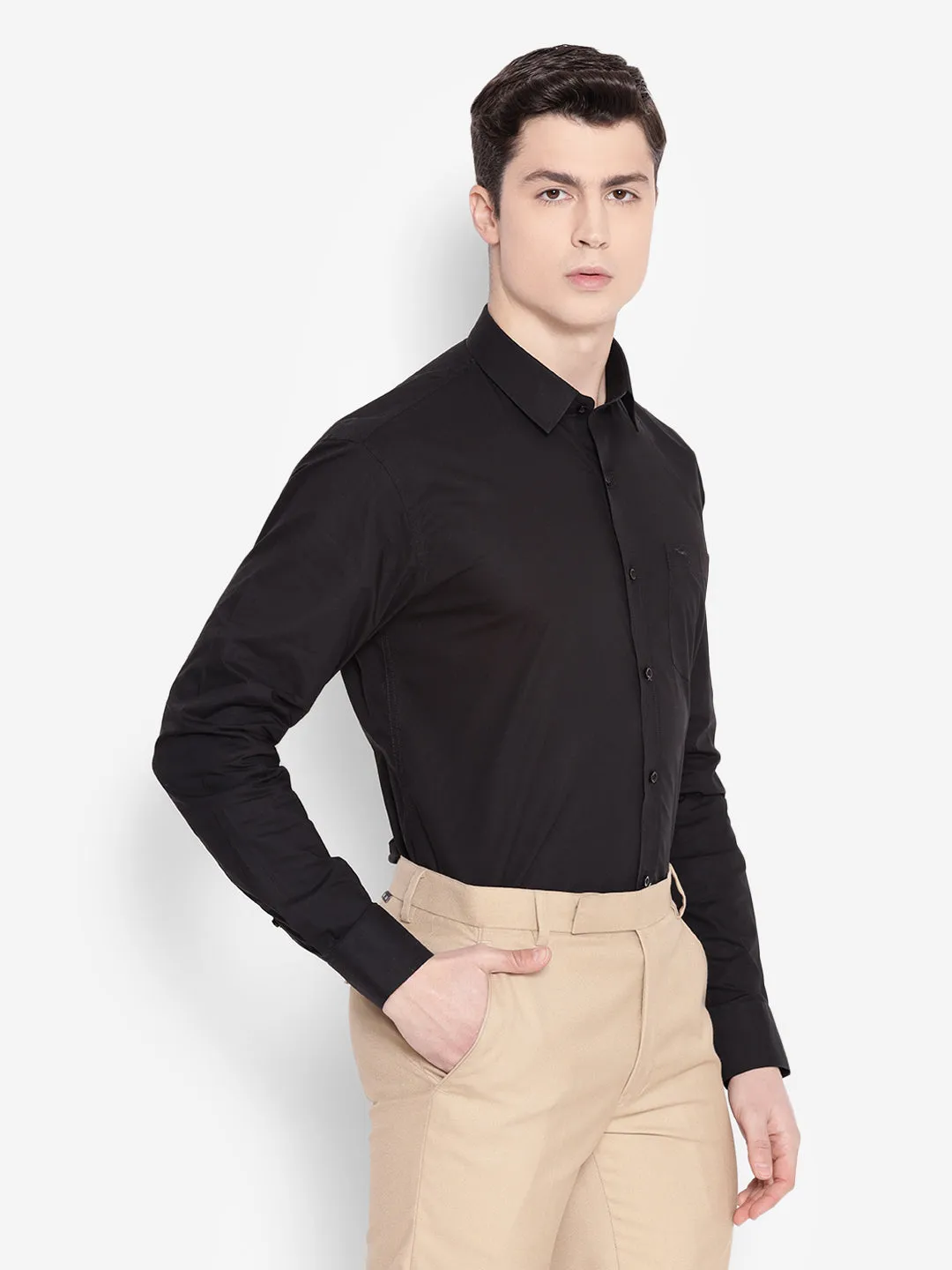 JUMP USA Men Black Solid Cotton Formal Shirts