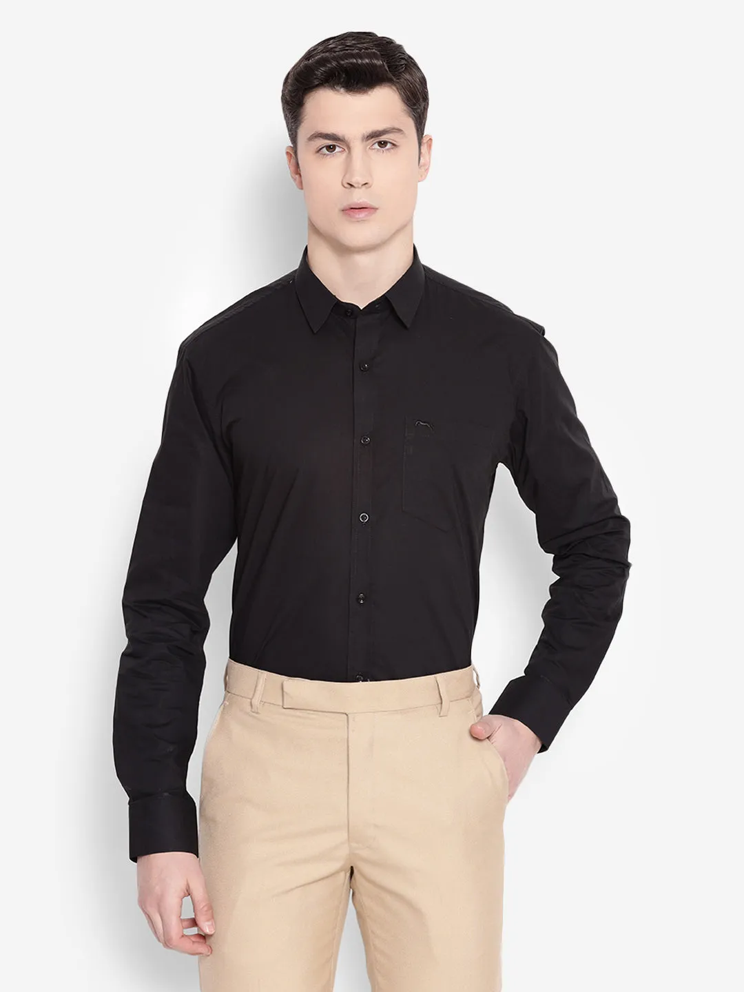 JUMP USA Men Black Solid Cotton Formal Shirts