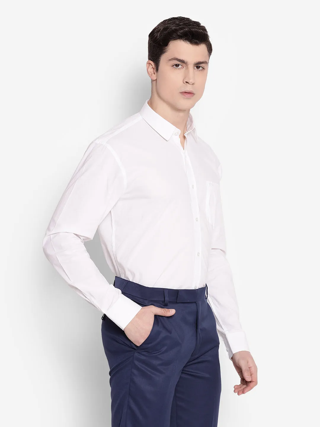 JUMP USA Men White Solid PolyCotton Formal Shirts