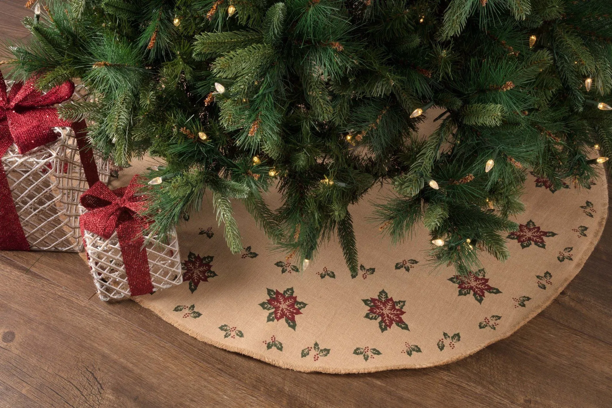 Jute Burlap Poinsettia Tree Skirt 48"