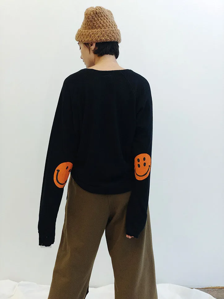 Kapital Chef Smiley Long Sleeve T, Black x Orange