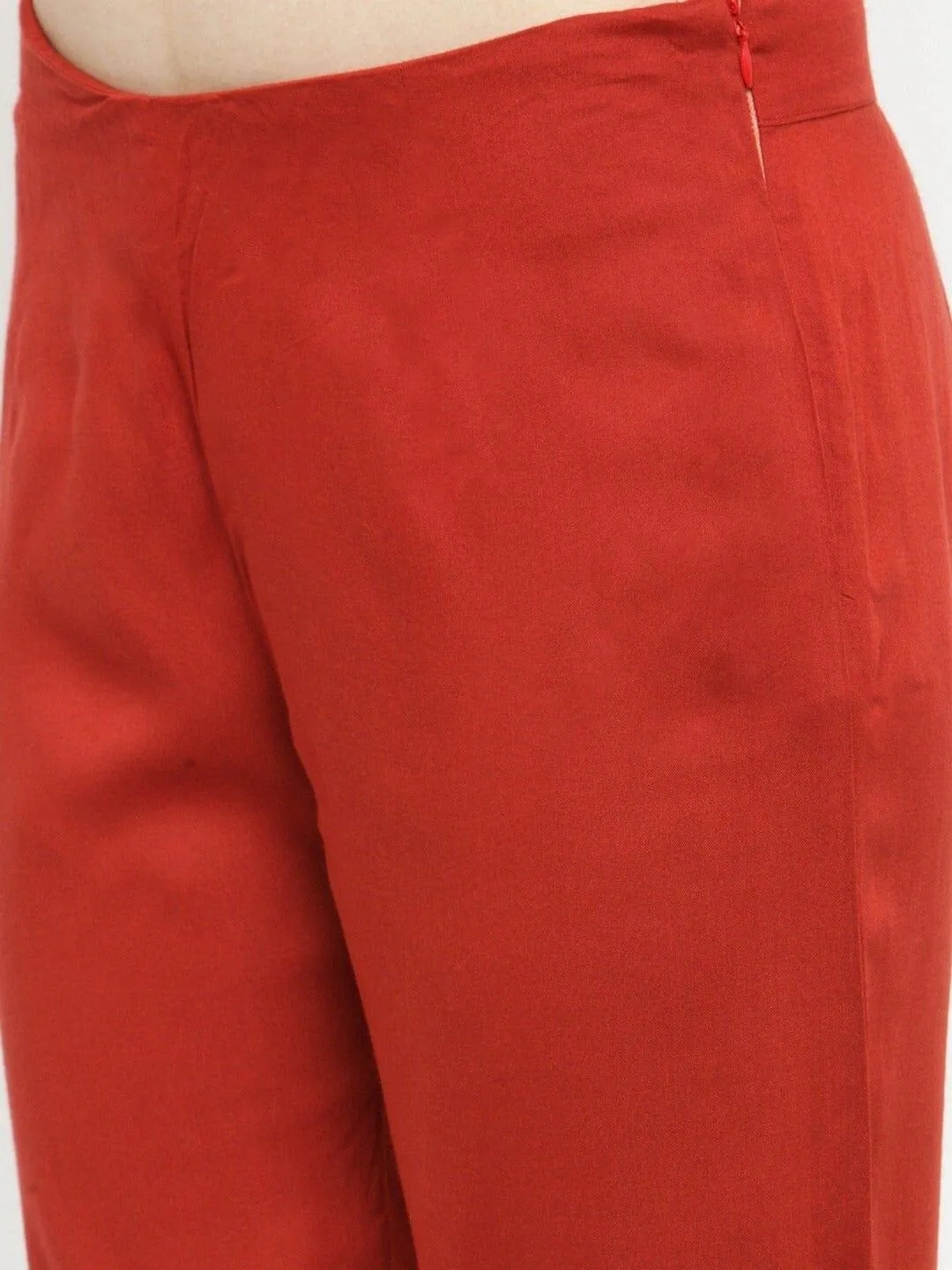 KSUT Red Straight Fit Solid Regular Trousers