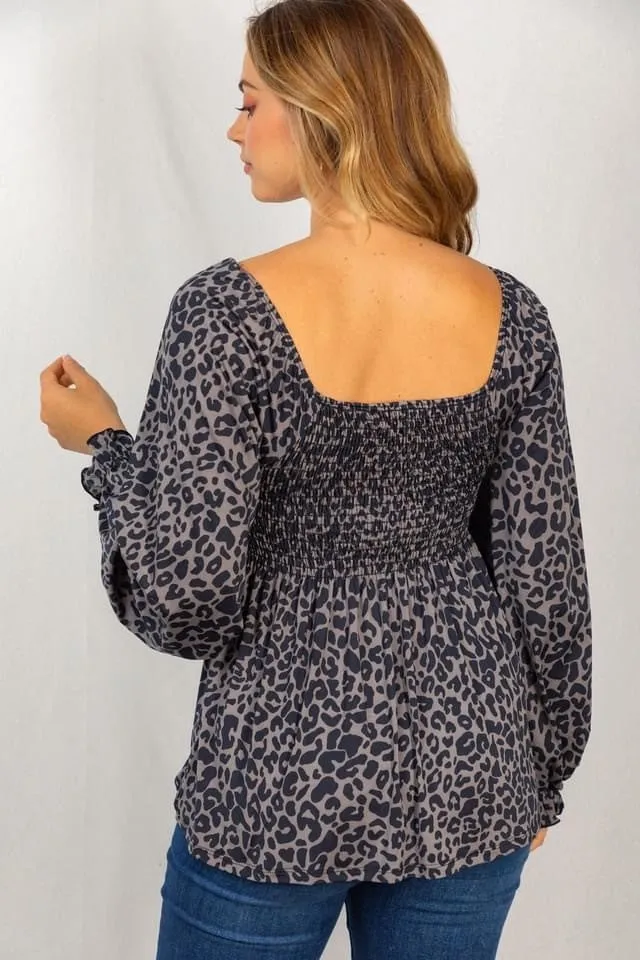 Leopard Smocked Top