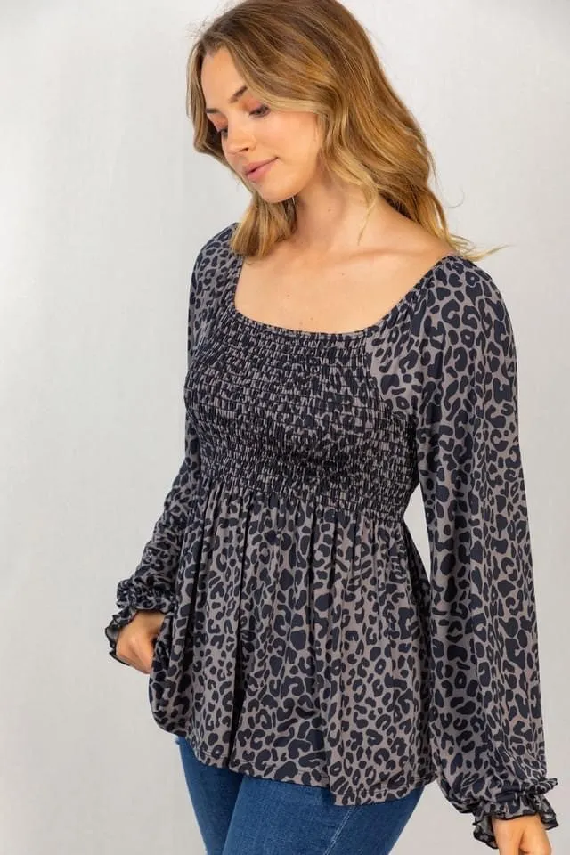 Leopard Smocked Top