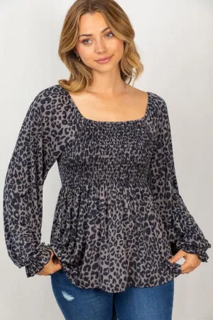 Leopard Smocked Top