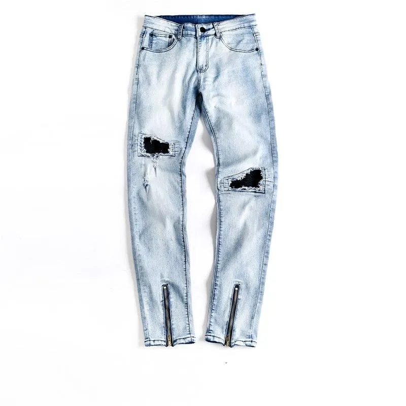 Light Blue Stone Wash Skinny Ankle Zipper Jeans